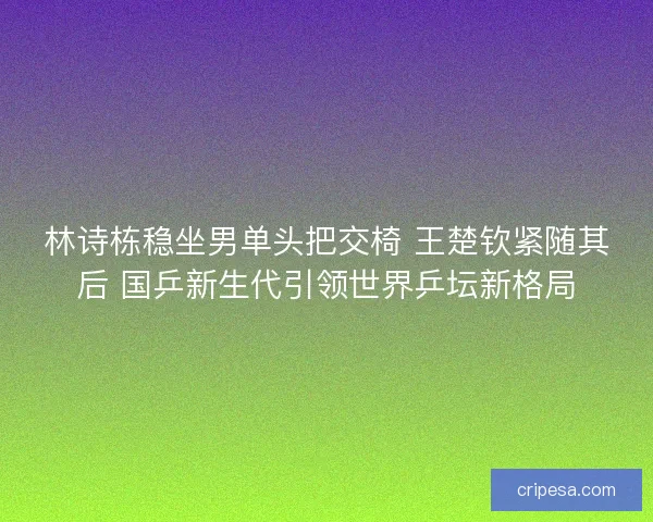 林诗栋稳坐男单头把交椅 王楚钦紧随其后 国乒新生代引领世界乒坛新格局